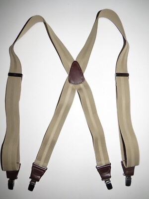 Men's Suspenders, X Style Hi Lite, 5 Colors Stripes, Leather with Clip, USA Made