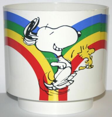 Vintage Peanuts Snoopy Woodstock Dancing Happiness Rainbow Planter Holder Pot Ebay