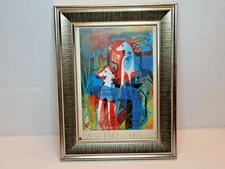 Framed 5x7 Abstract Horseplay Print Signed unreadable.  Z11