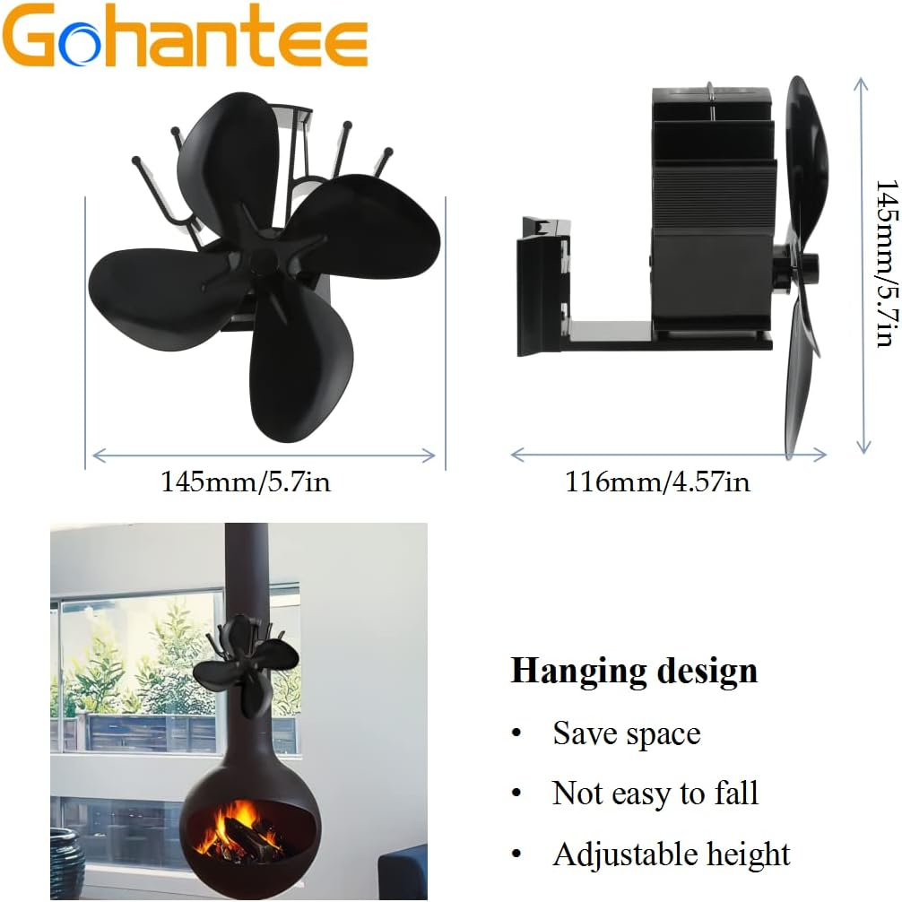 Log Burner Fan 4 Blades Fireplace Flue Pipe Heat Powered Wood Burning