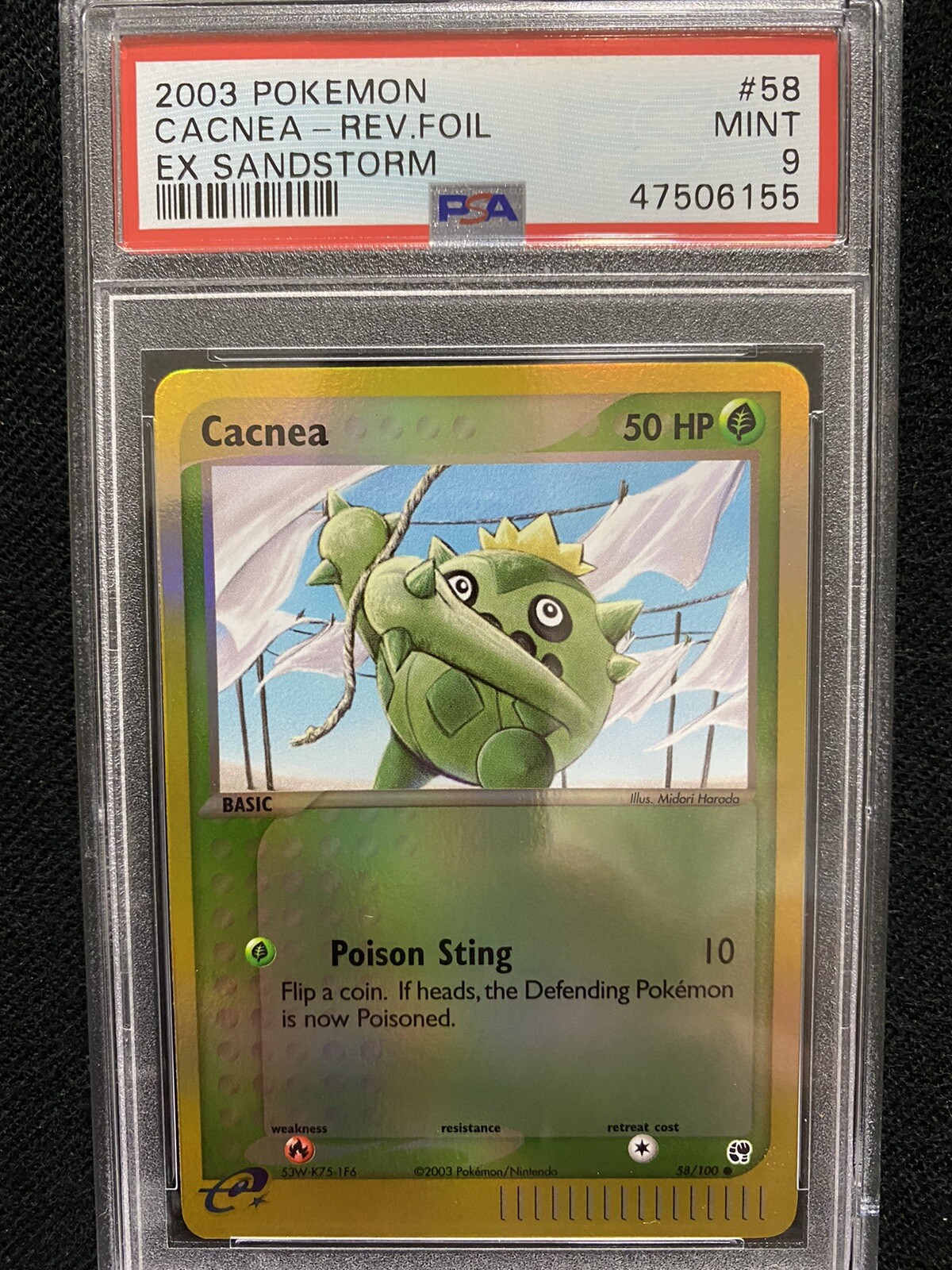 2003 Pokemon EX Sandstorm Cacnea Reverse Foil 58/100 PSA 9 Mint