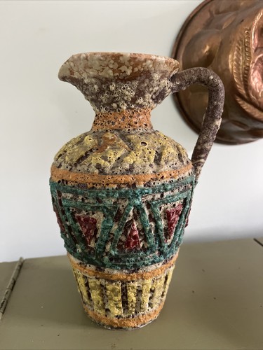 MID-CENTURY LAVA GLAZE, GEOMETRIC DESIGN Italy HANDLED PITCHER BITOSSI STYLE - Picture 2 of 11