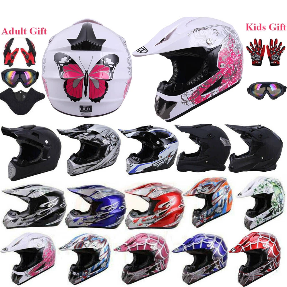 Youth Kids Motocross Helmet Child DOT ATV UTV MX OffRoad Goggles+Gloves 6  Colors