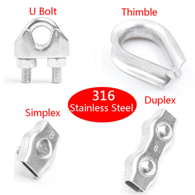 Stainless Simplex Duplex U Bolt Thimble Steel Wire Grip Rope Cable Clamp Clips