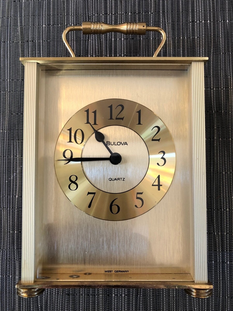 Vintage BULOVA Quartz brass mantel desk clock. West Germany. 5.5
