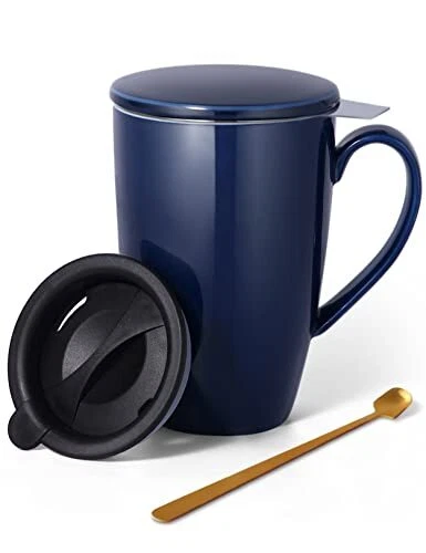 Tea Cup With Infuser And Lid 17 Oz Large Tea Infuser Mug Ceramic Tea Mug With 2 - Picture 1 of 9