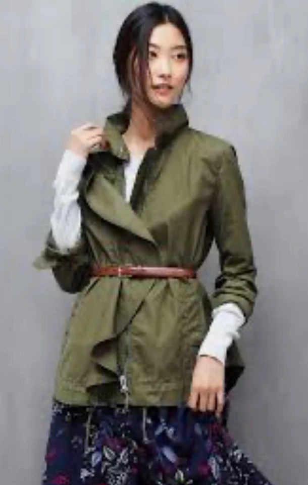 Banana Republic Green Ruffle Utility Jacket Women’s Size Medium - Image 3 of 4