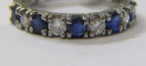 Bonito 14ct Oro Blanco 4 Diamante 5 Zafiro Medio Eternity Anillo Talla L 5 3/4 - Imagen 2 de 8