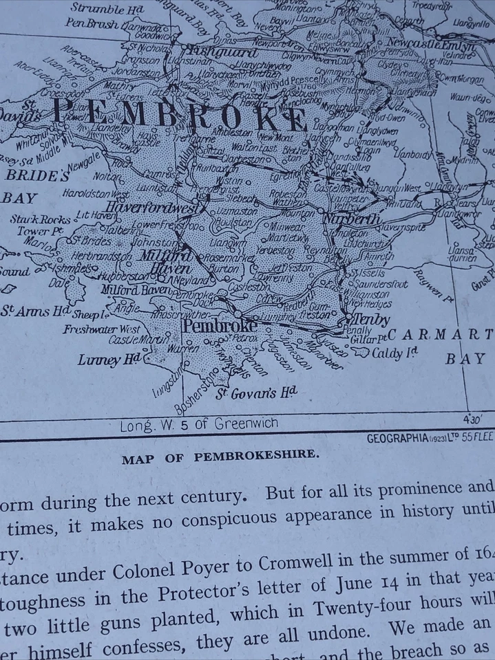 1923: Map Of Pembrokeshire Pembroke The Harbour Tenby Vintage Antique Print - Image 2 of 4