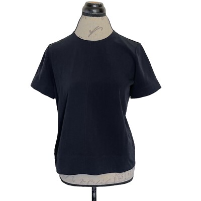 Everlane Womens Blouse Sz 0 Black Pleated Minimalist Button Short Sleeve Casual