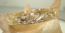 12MM BM 14K YELLOW GOLD HAWAIIAN HEIRLOOM CUSTOM ENGRAVED PERSONALIZED BANGLE