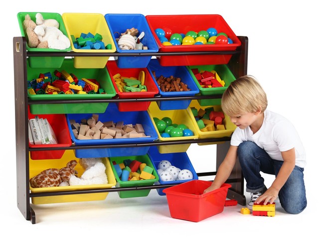 dark wood toy storage