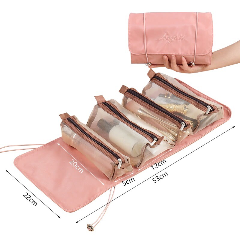 Hanging RollUp Makeup Bag 4in1 Foldable Travel Cosmetic Storage