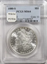 1880-S Morgan Dollar Silver PCGS MS64 PC1536
