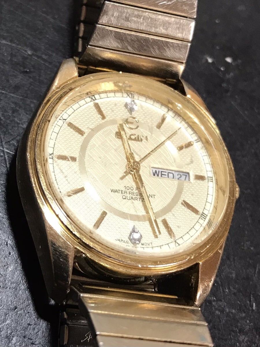 ELGIN FC462-017 Men's Quartz Day,Date,Time,Seconds Gold Tone New