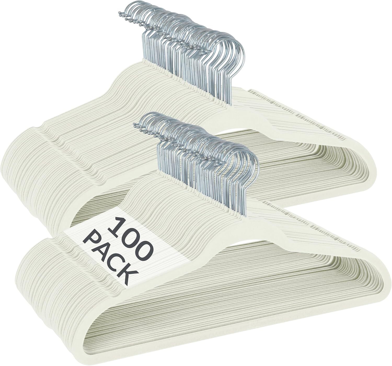 Simplify Slim Velvet Clothes Hangers | 100 Pack | Non-Slip | 100 Pack, Ivory
