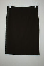 BCBG MaxAzria Size 6 Midi Pencil Skirt Dark Brown Leather Laces Accent