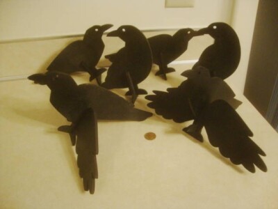 Halloween Decorative Primitive BLACK CROWS x6 Light Plywood w Stands or Hang!