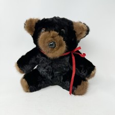Rare Vintage Real Mink Fur Plush Teddy Bear Stuffed Animal Black Brown Red Bow