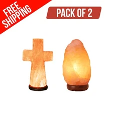 Himalayan Salt Lamp Holy Sacred Cross & Rock, Spiritual Ambiance Dimmer & Wooden