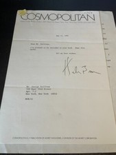 Helen Gurley Brown Signed Letter - Cosmopolitan Editor & American Author