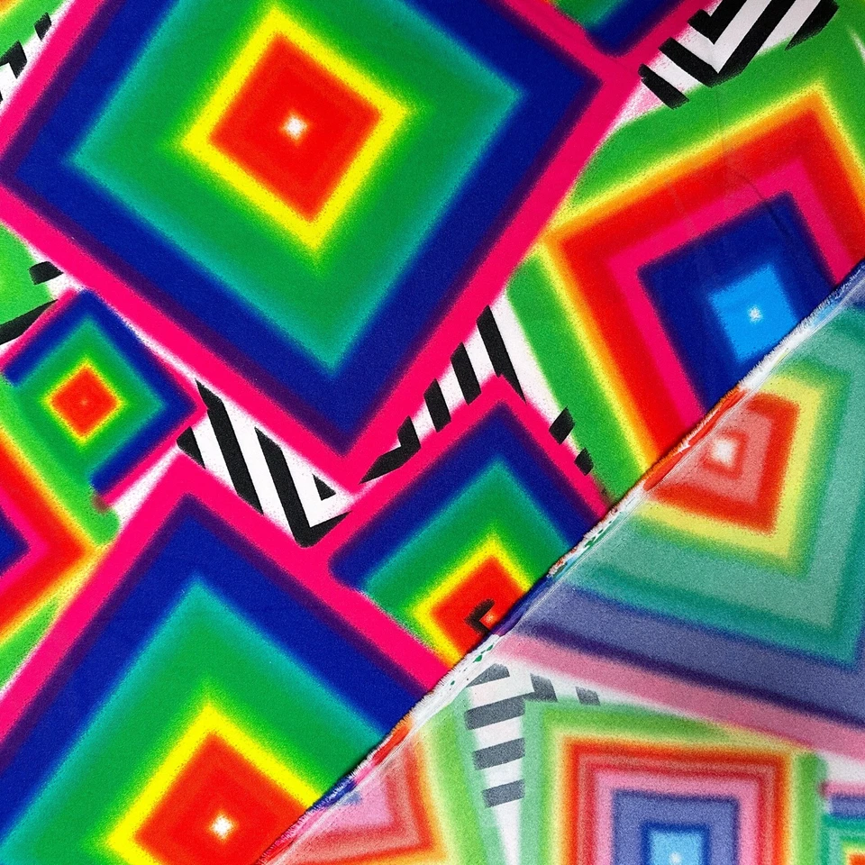 Karneval Polyester Stoff Fasching Kostüm Deko Regenbogenfarben Quadrate OP-Art - Bild 4 von 4