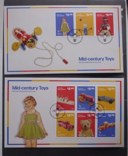 NEW ZEALAND 2023 MID-CENTURY TOYS SET 9 STAMPS ON 2 FIRST DAY COVERS