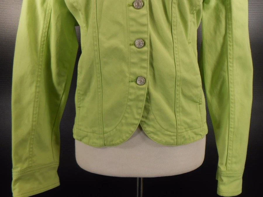 Cool Mujer Pequeño A.M.I. Chaqueta de Jean Verde Denim Manga Larga Botón Usada en Excelente Condición Foto 3 de 4