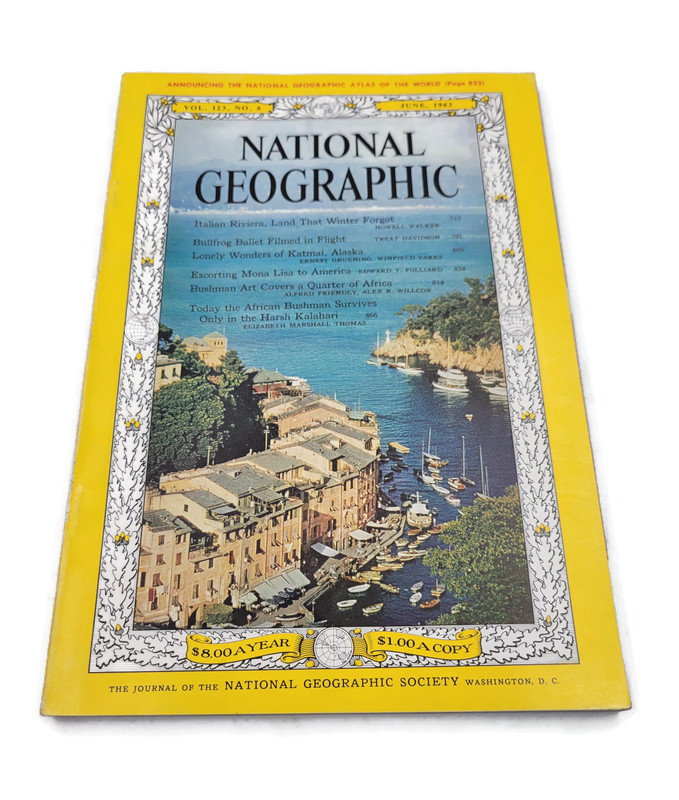 National Geographic June 1963 Italian Riviera Frogs Katmai Mona Coke Ad