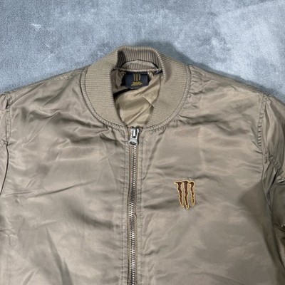 Monster Energy Bomber Jacket Men's Small Java  Beige Full Zip Insulated Puffer