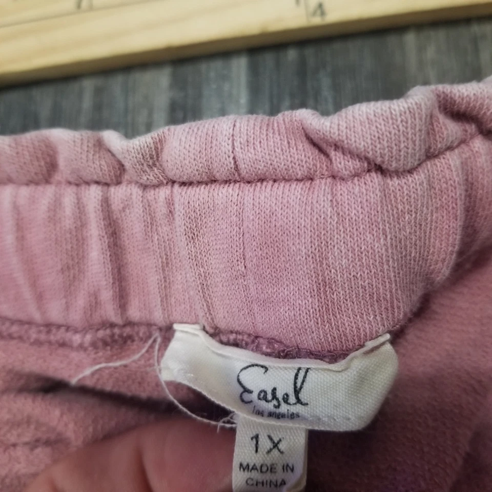 Easel Wide Leg Sweatpants Drawstring Size 1X Pink Pockets Cropped - Image 3 of 4