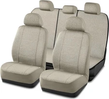 Full Set Car Seat Covers Front Rear Seat Cover Low Back, Flax Seat -Beige