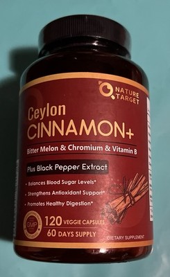Natures Target Ceylon Cinnamon Bitter Melon Black Pepper 120 Capsules Exp 10/27