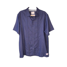 Scotch  Soda Mens Large Camp Shirt Blue Linen Coastal Beachy Casual Button Up