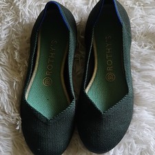 Rothy s Women s Knit Ballet Flat Black/Green Slip-On Round Toe US 8 EU 38.5