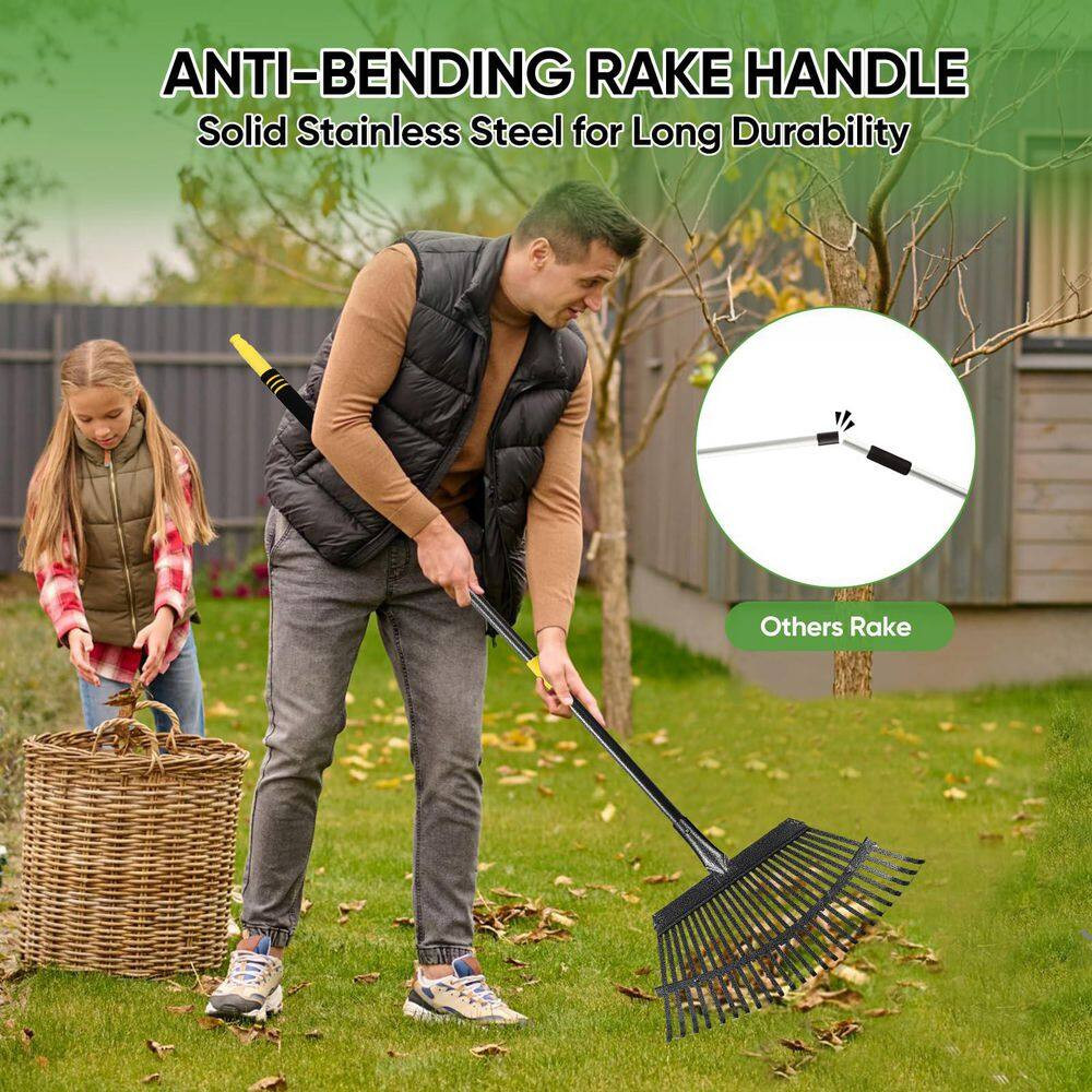 72.83 In. Garden Leaf Rake, Heavy Duty Steel Lawn Rake with 25 Metal Tines, 18.5