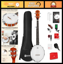 5 String 26" Mini Travel Banjo Beginner Kit - Remo Head, Open  Closed Back, Car