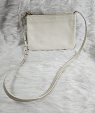 CELINE Trio White Pebbled Leather Crossbody Bag, 3-Zip, Detachable Strap, Gold