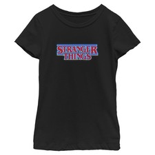 Girl's Stranger Things Classic Logo Bright Blue Outline T-Shirt