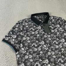 G/FORE Polo Shirt Mens Medium Gray Floral Performance Stretch Golf Activewear