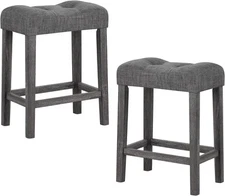 24" Bar Stools Set of 2, Backless Counter Height Saddle Bar Stools w/Padded Seat