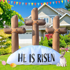 6FT Easter Inflatable Outdoor Decorations He Is Risen Cross, Build-In LED Lights
