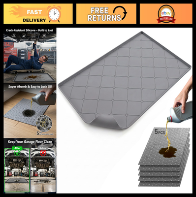 #ad #ad Oil Drip Pan 34quot;x22quot; Silicone Spill Mat with 5 Absorbent Pads Waterproof Gara $37.99