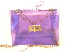 Jelly Purse Cross Body Small Purple Vinyl See Through Shoulder Bag Hand Bag-NEW
