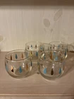Vintage Federal Roly Poly Glasses MCM Set Of 4 Turquoise & Gold Teardrop