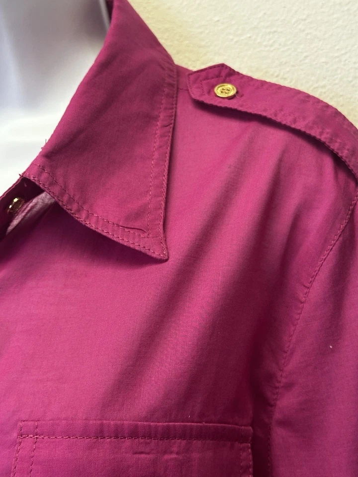 Blusa Tory Burch Brigitte Rosa Púrpura Manga Larga Pestaña Enrollable Abotonada Talla 14 Foto 3 de 4