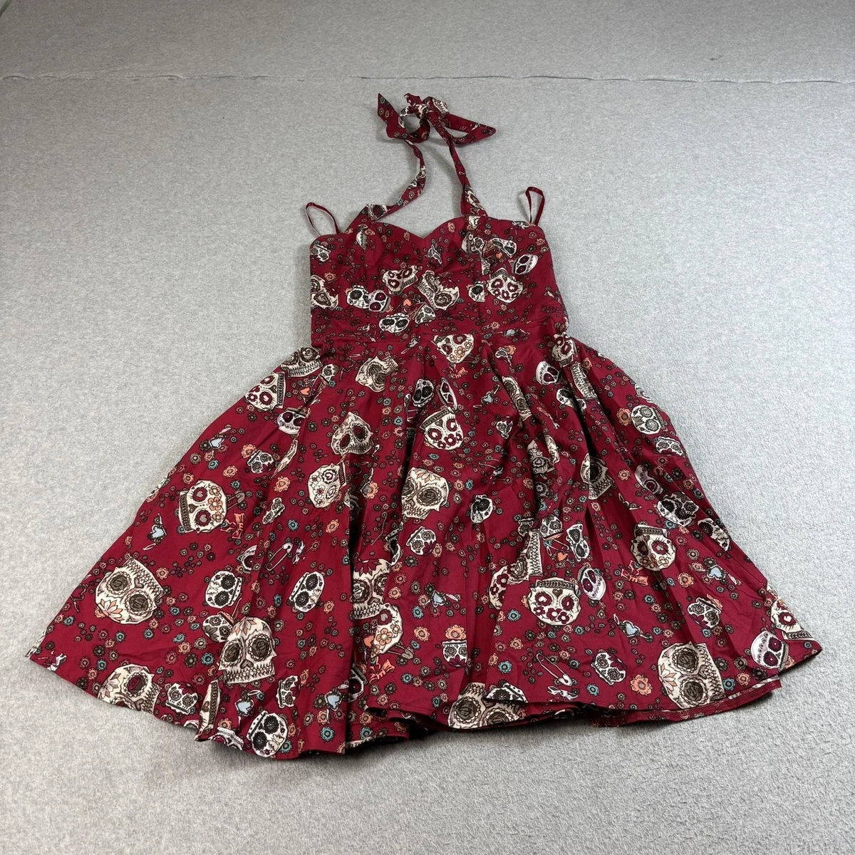 hell bunny floral halter dress Hell Bunny Vixen Dress Roses Sweetheart Rockabilly Red Halter