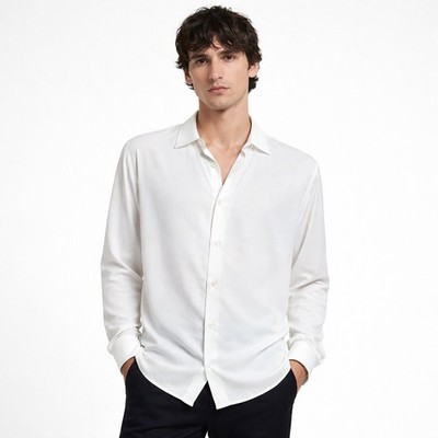 Sandro Paris Mens White Long Sleeve Button Down Shirt XS Twill Spread Collar