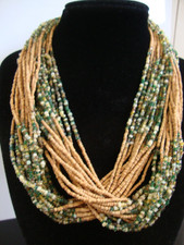 RETRO MULTI-ROW 15 STRANDS ROWS GLASS SEED BEADS NECKLACE LONG 38