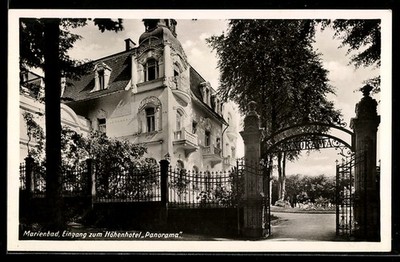 Mariánské Lázně, entrance to the Hotel Panorama, postcard 